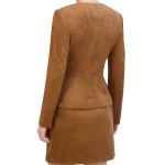 Round Neck Camel Suede Leather Jacket