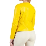 Round Neck Yellow Leather Jacket