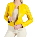 Round Neck Yellow Leather Jacket