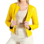 Round Neck Yellow Leather Jacket