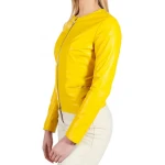 Round Neck Yellow Leather Jacket