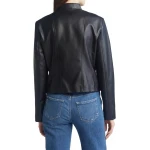 Stand Collar Black Leather Jacket