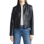 Stand Collar Black Leather Jacket
