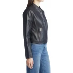 Stand Collar Black Leather Jacket