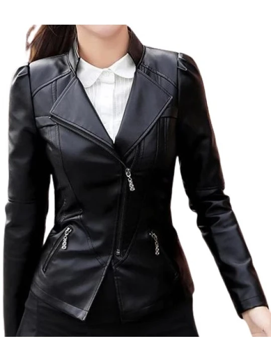 Trendsetting Style Girls Real Sheepskin Black Leather Jacket