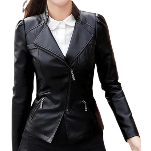Trendsetting Style Girls Real Sheepskin Black Leather Jacket