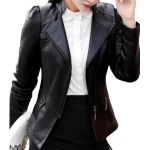 Trendsetting Style Girls Real Sheepskin Black Leather Jacket