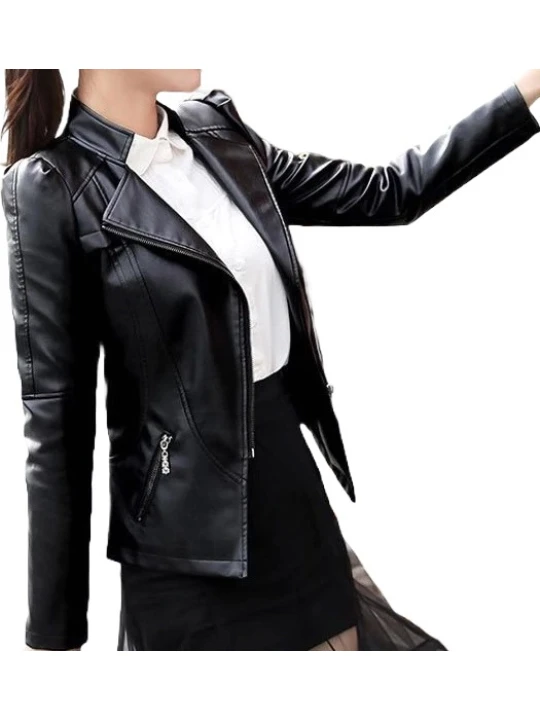 Trendsetting Style Girls Real Sheepskin Black Leather Jacket