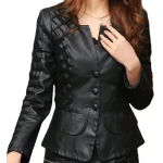 Womens Designer Genuine Lambskin Black Leather Jacket Coat