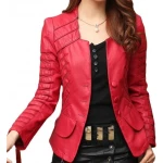 Womens Designer Genuine Lambskin Red Leather Jacket Coat