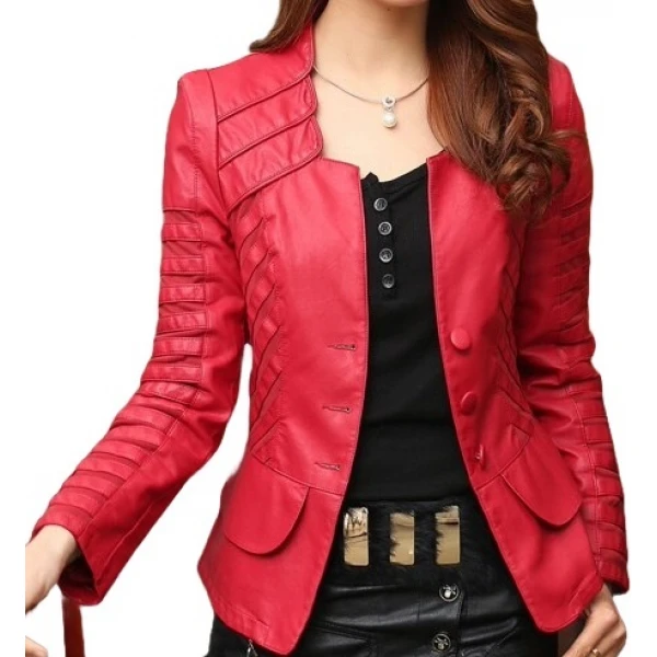 Womens Designer Genuine Lambskin Red Leather Jacket Coat