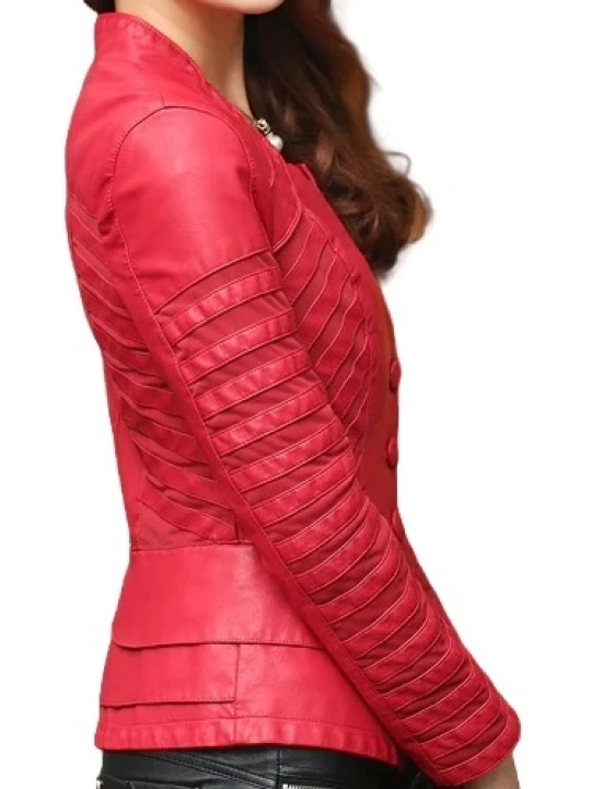 Womens Designer Genuine Lambskin Red Leather Jacket Coat