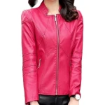 Womens Designer Real Sheepskin Pink Leather Jacket Coat