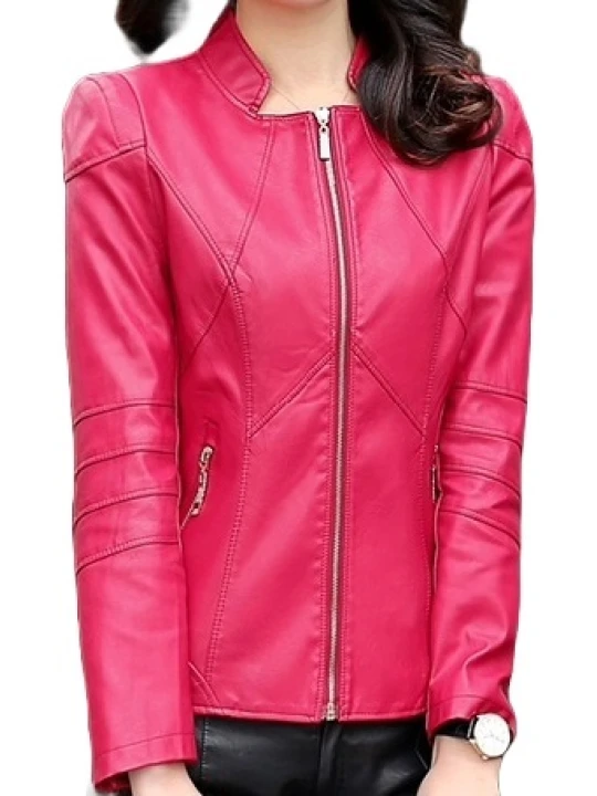 Womens Designer Real Sheepskin Pink Leather Jacket Coat