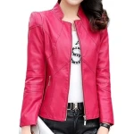Womens Designer Real Sheepskin Pink Leather Jacket Coat