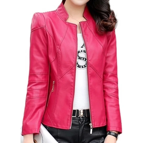 Womens Designer Real Sheepskin Pink Leather Jacket Coat
