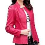 Womens Designer Real Sheepskin Pink Leather Jacket Coat
