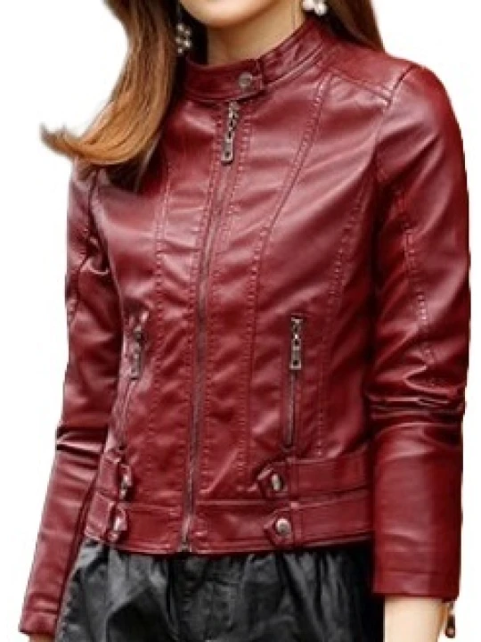 Womens High Fashion Real Sheepskin Red Leather Jacket Coat