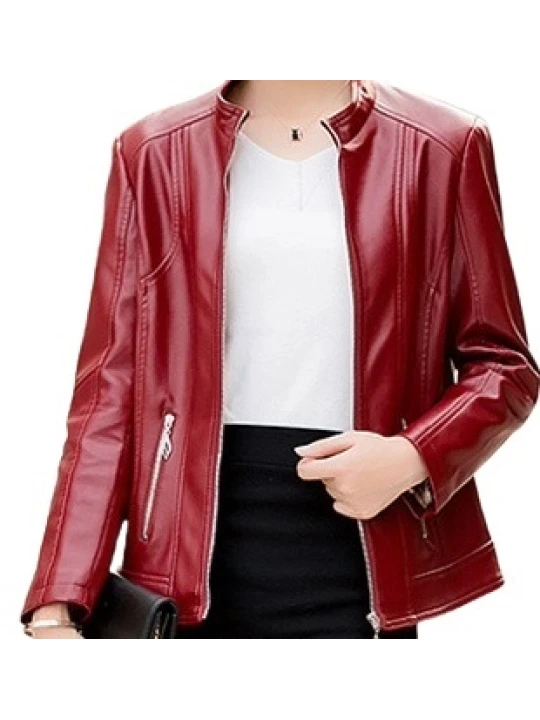 Womens New Fashion Original Lambskin Red Leather Jacket Coat