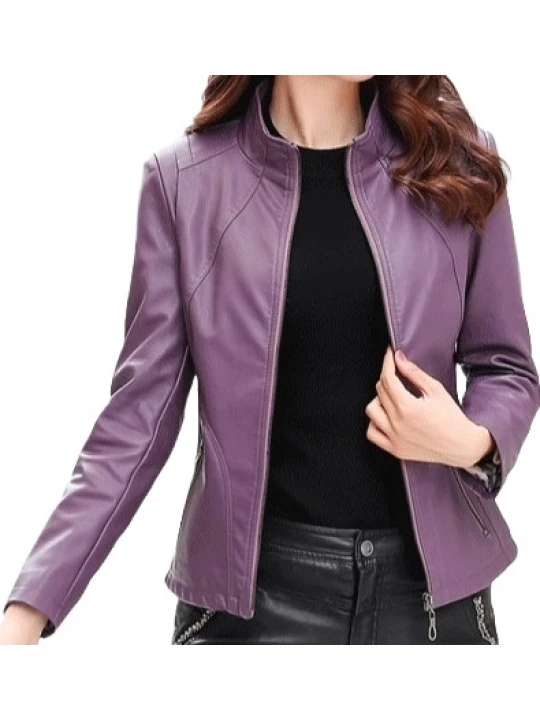 Womens New Fashion Real Sheepskin Purple Leather Jacket Coat