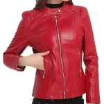 Womens Trendy  Real Sheepskin Red Leather Jacket Coat