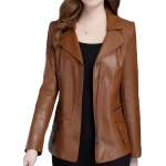 Womens Unique Fashion Real Goatskin Brown Leather Jacket Coat