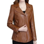 Womens Unique Fashion Real Goatskin Brown Leather Jacket Coat