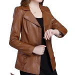 Womens Unique Fashion Real Goatskin Brown Leather Jacket Coat