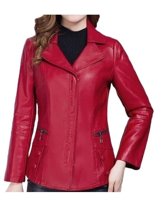 Womens Unique Fashion Real Goatskin Red Leather Jacket Coat