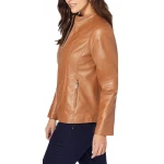 Zip Front Cognac Leather Jacket