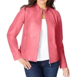 Zip Front Pink Leather Jacket
