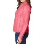 Zip Front Pink Leather Jacket