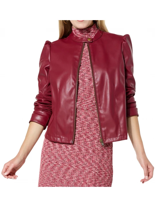 Zip Front Red Leather Jacket