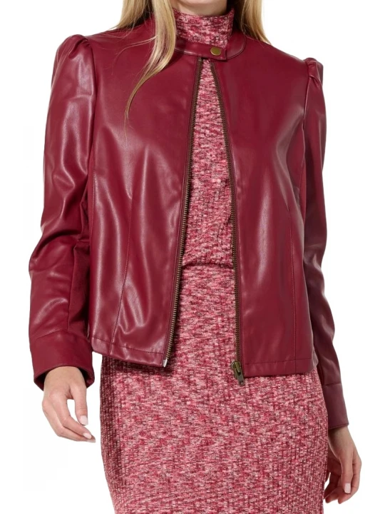 Zip Front Red Leather Jacket