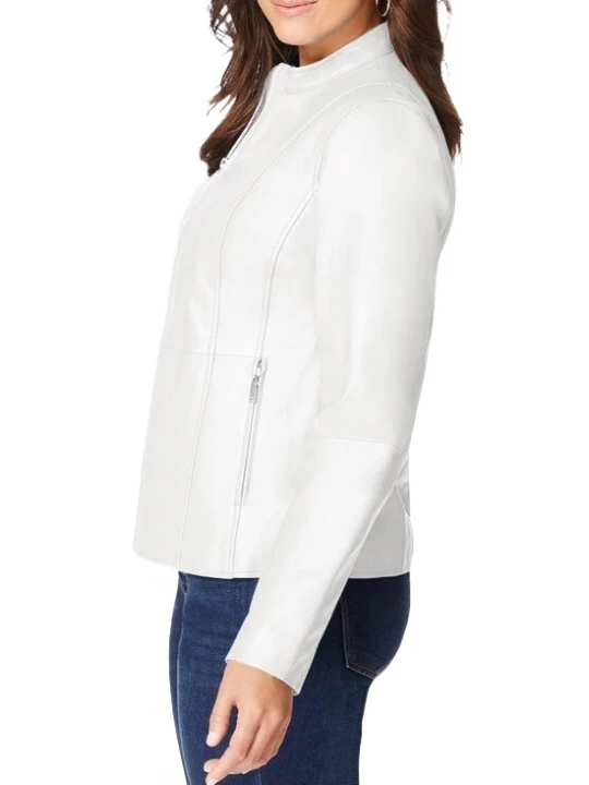 Zip Front White Leather Jacket