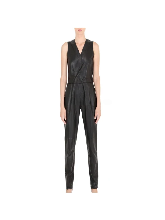 Ready to Wear Simple Fitted Womens Black Leather Jumpsuit