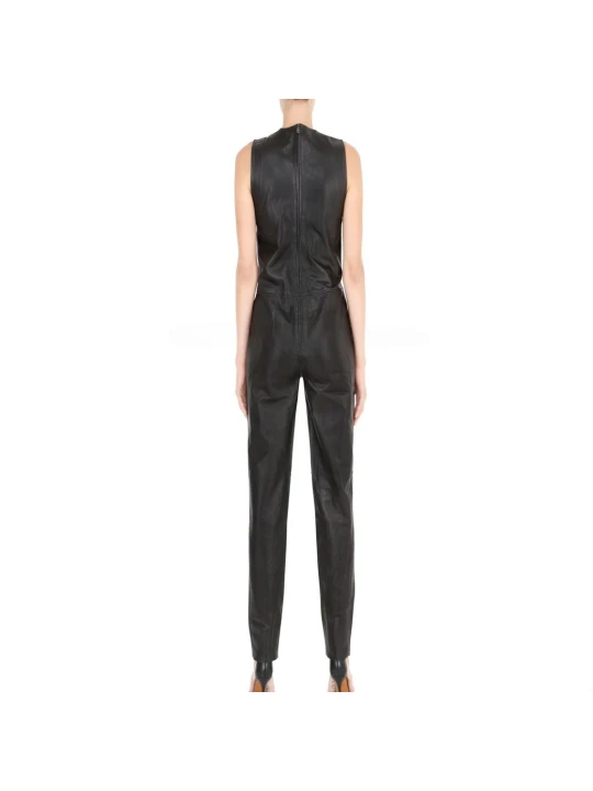 Ready to Wear Simple Fitted Womens Black Leather Jumpsuit