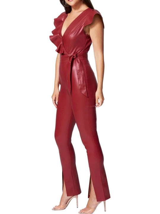 Red Leather Ruffle Jumpsuit