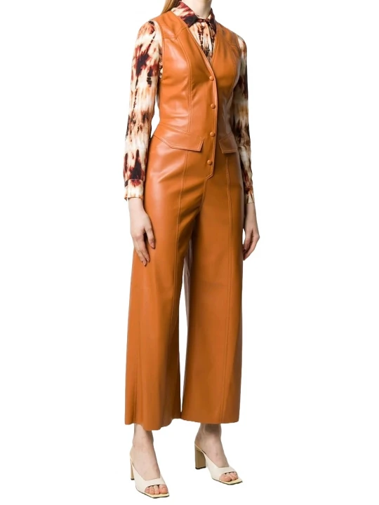 Sleeveless Tan Leather Jumpsuit