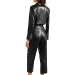 Womens Sophisticated Original Sheepskin Black Leather Jumpsuit