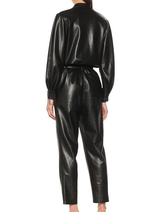 Womens Corporate Wear Original Sheepskin Black Leather Jumpsuit
