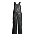 Womens Crocodile Embossed Original Sheepskin Black Leather Jumpsuit