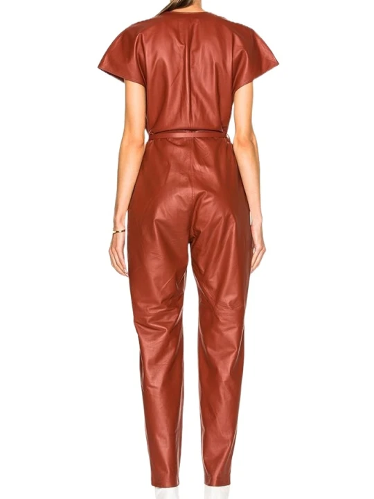Womens Dashing Look Original Sheepskin Tan Leather Jumpsuit
