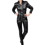 Womens Elegant Original Sheepskin Black Leather Jumpsuit