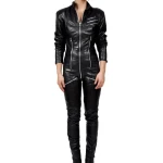 Womens Elegant Original Sheepskin Black Leather Jumpsuit