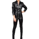 Womens Elegant Original Sheepskin Black Leather Jumpsuit