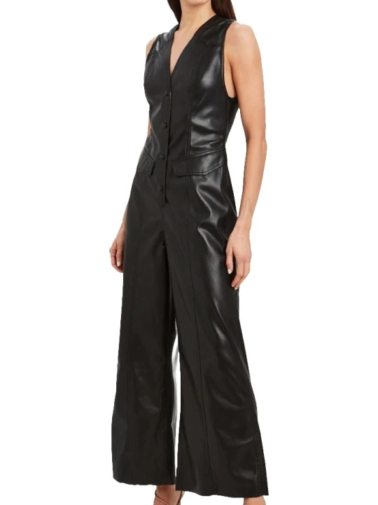 Womens Fabulous Real Sheepskin Black Leather Jumpsuit