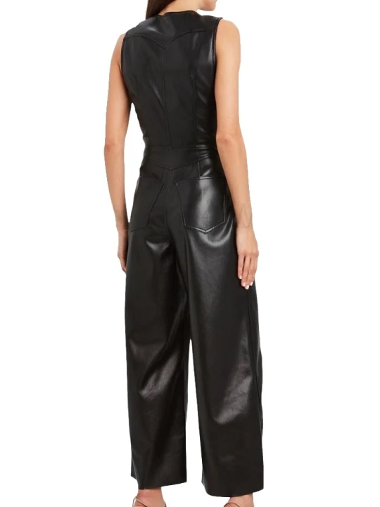 Womens Fabulous Real Sheepskin Black Leather Jumpsuit