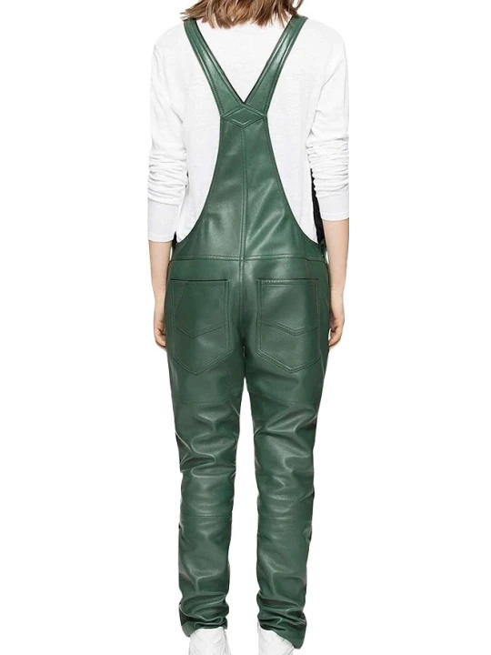 Womens Fantastic Pure Sheepskin Green Leather Jumpsuit