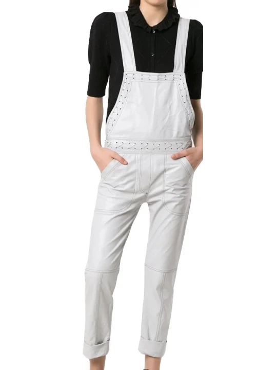 Womens Finely Crafted Original Sheepskin White Leather Jumpsuit